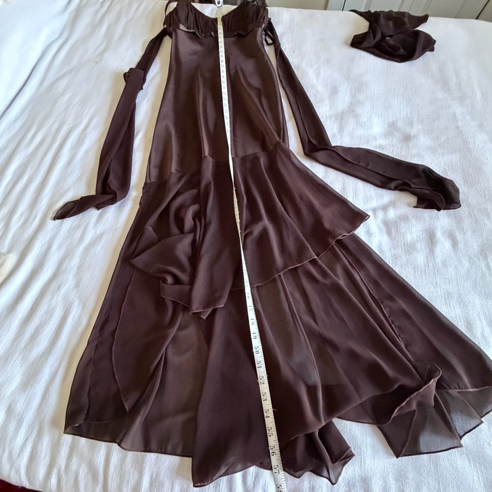 Juno Dress Womens S Brown Chiffon Maxi Slip USA Formal Evening Milkmaid Babydoll - Picture 7 of 13